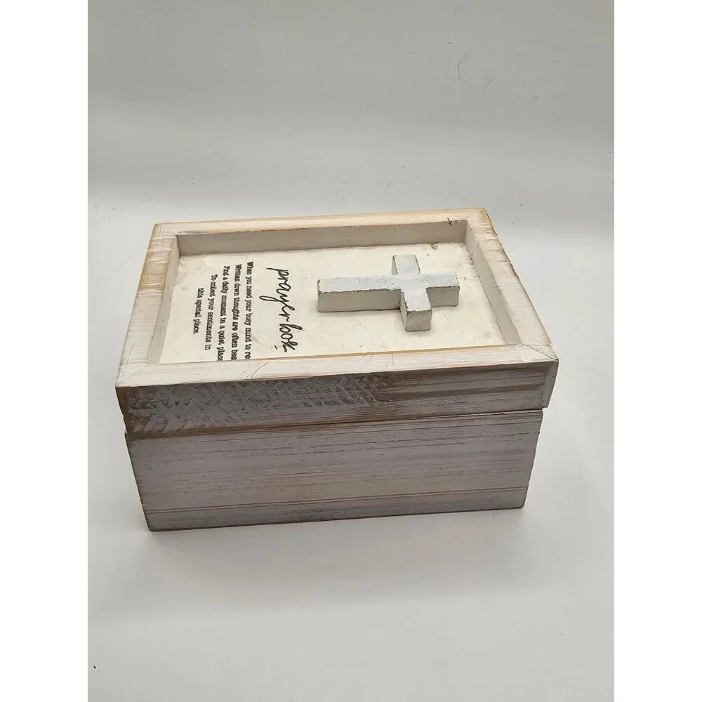 Rustic Wooden Prayer Box With White Cross &‎ Sentimental Quote